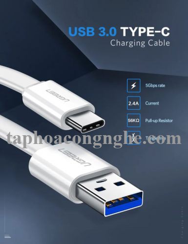 Ugreen 10691 0.5M màu Trắng Cáp USB TypeC sang USB 3.0 cáp dẹt US172 30010691